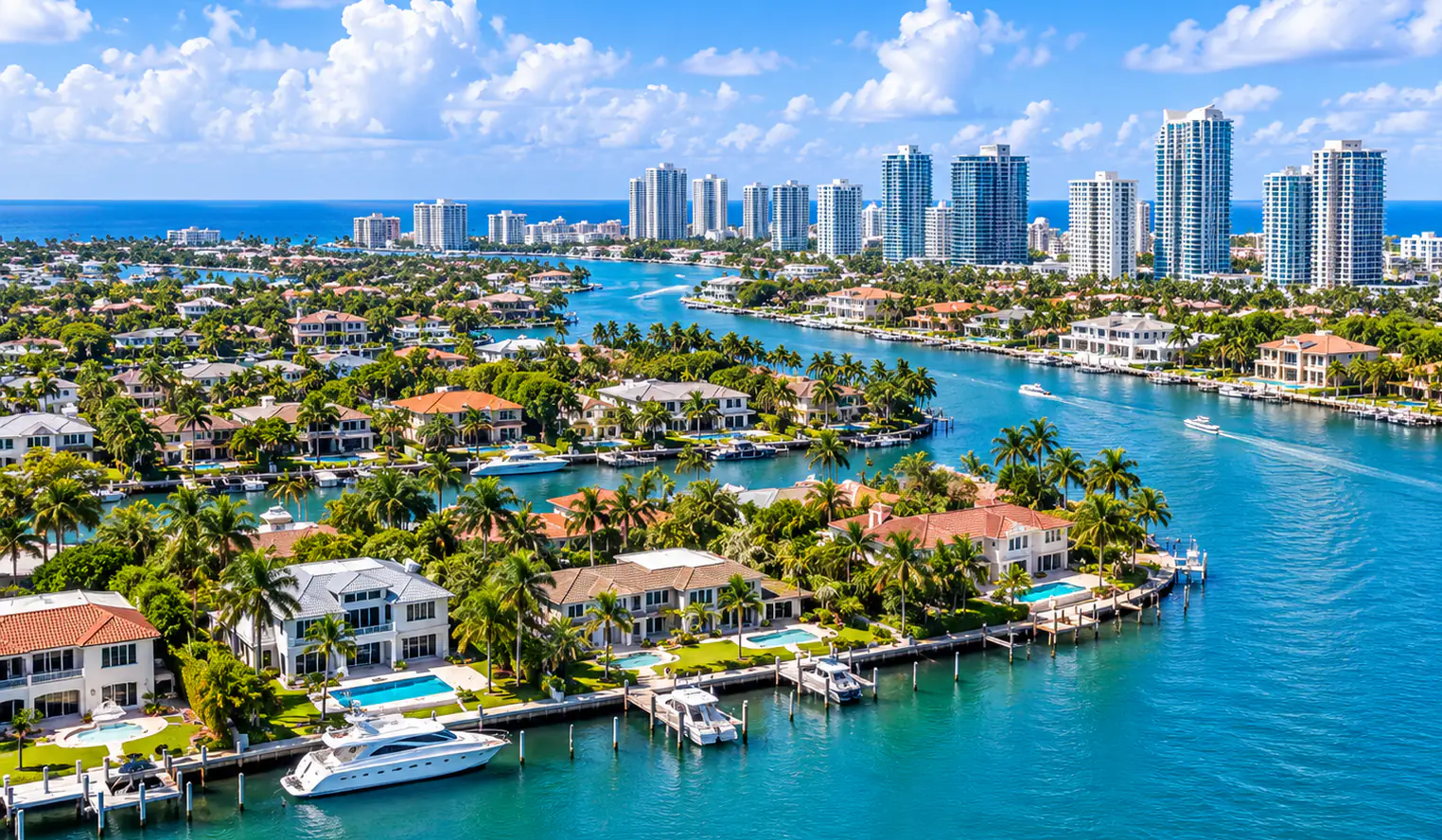 Aerial view of a South Florida waterfront