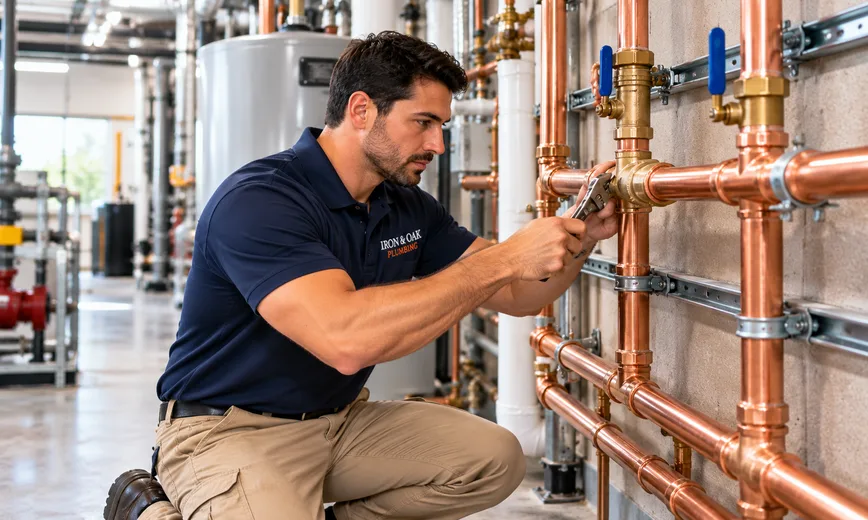 Plumber installing new copper piping