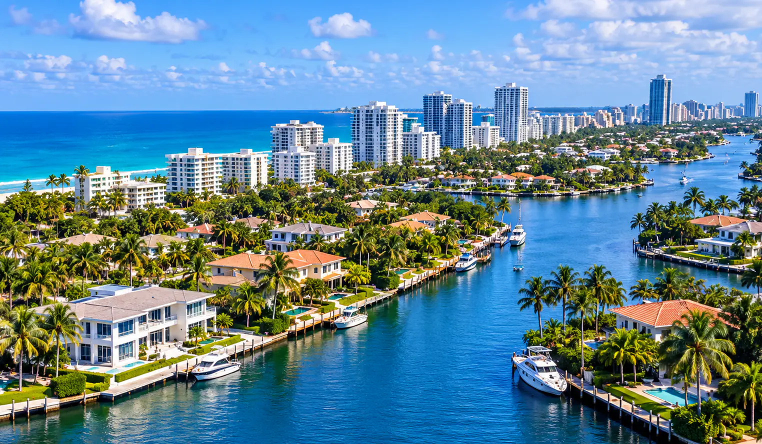 Aerial view of South Florida waterways and neighborhoods